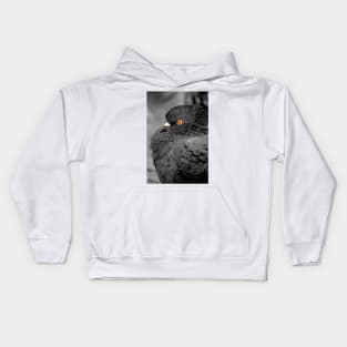 Feather Noir. Black and White Pigeon Photograph Kids Hoodie